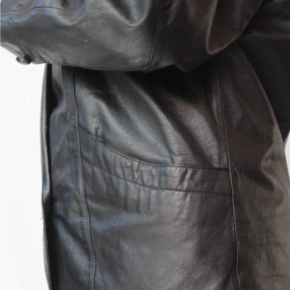 Vintage Women's Black Genuine Leather Jacket Shoulder Padded (Threndzs) - Picture 4 of 9